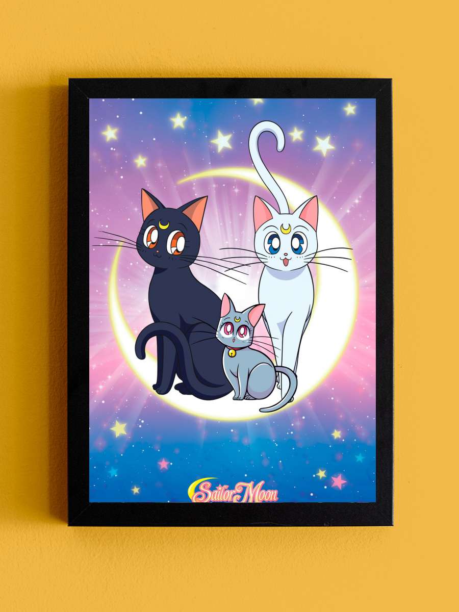 Sailor Moon - Luna, Artemis & Diana Anime Poster Tablo Siyah Çerçeveli Yüksek Kalite Anime Duvar Tablo