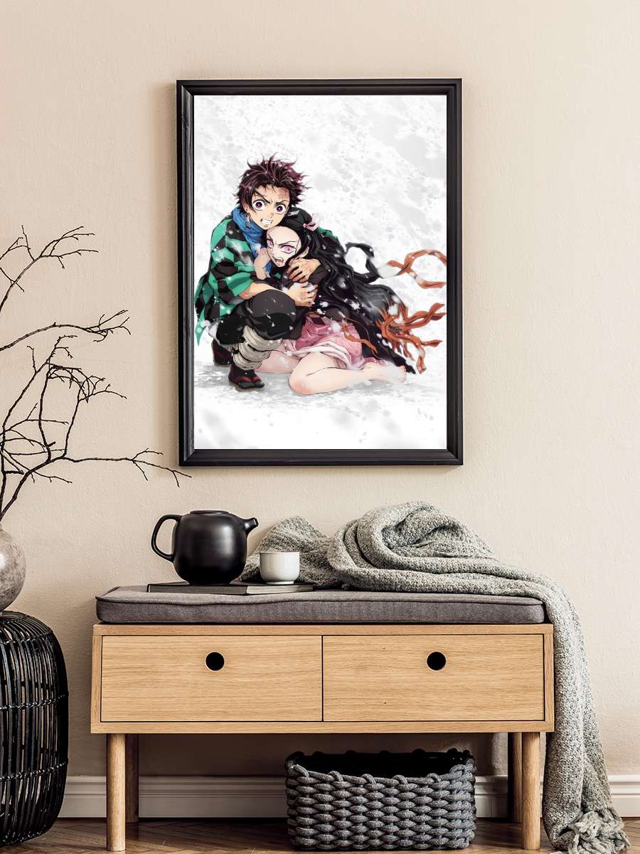 Demon Slayer - Tanjiro & Nezuko Anime Poster Tablo Siyah Çerçeveli Yüksek Kalite Anime Duvar Tablo