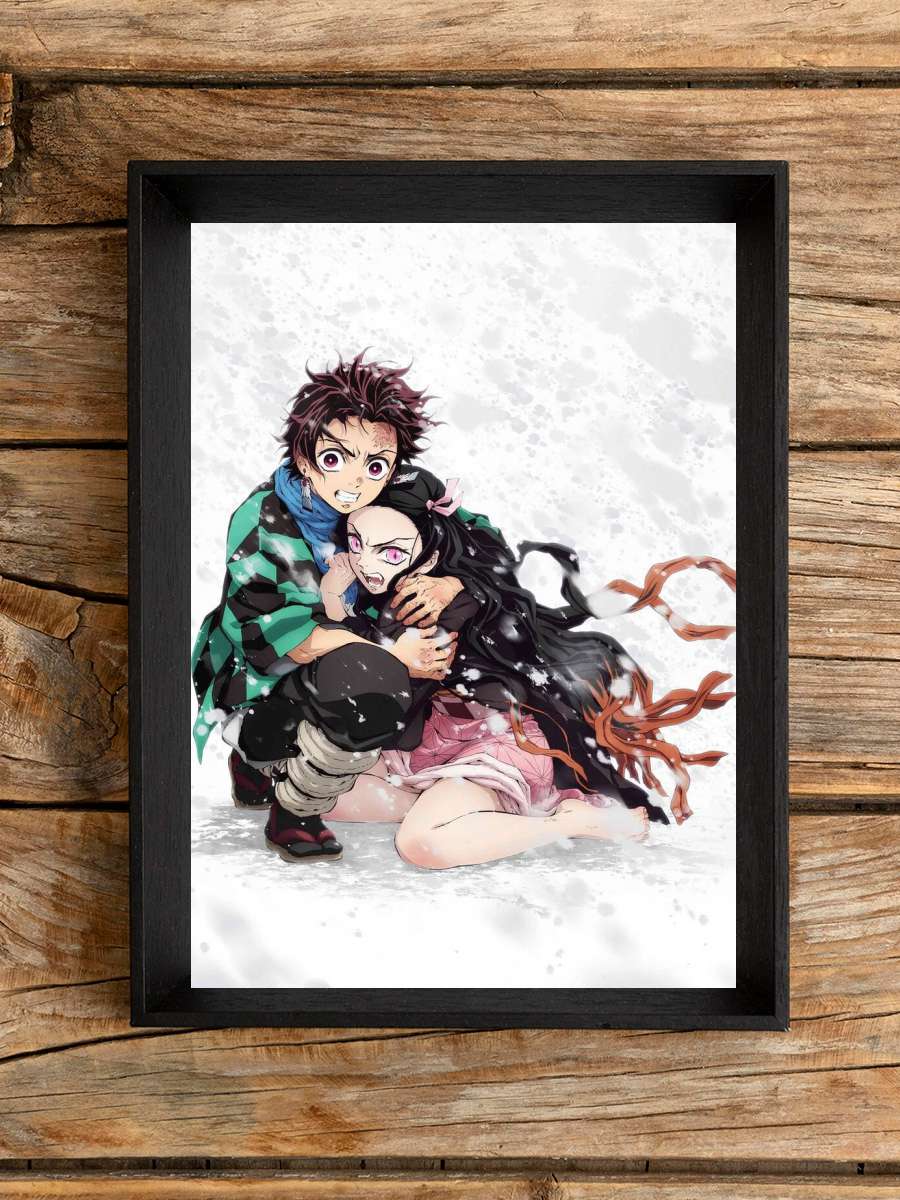 Demon Slayer - Tanjiro & Nezuko Anime Poster Tablo Siyah Çerçeveli Yüksek Kalite Anime Duvar Tablo