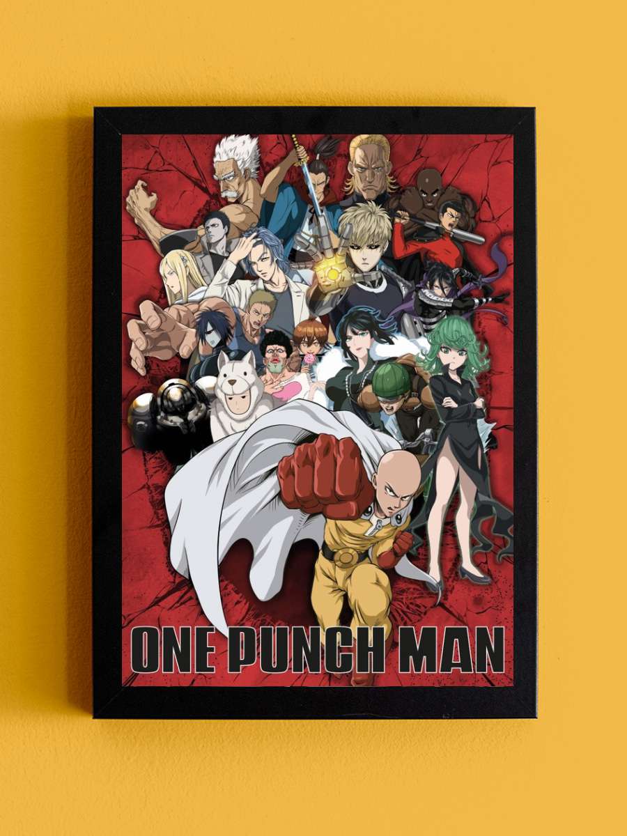 One Punch Man - Heroes Anime Poster Tablo Siyah Çerçeveli Yüksek Kalite Anime Duvar Tablo