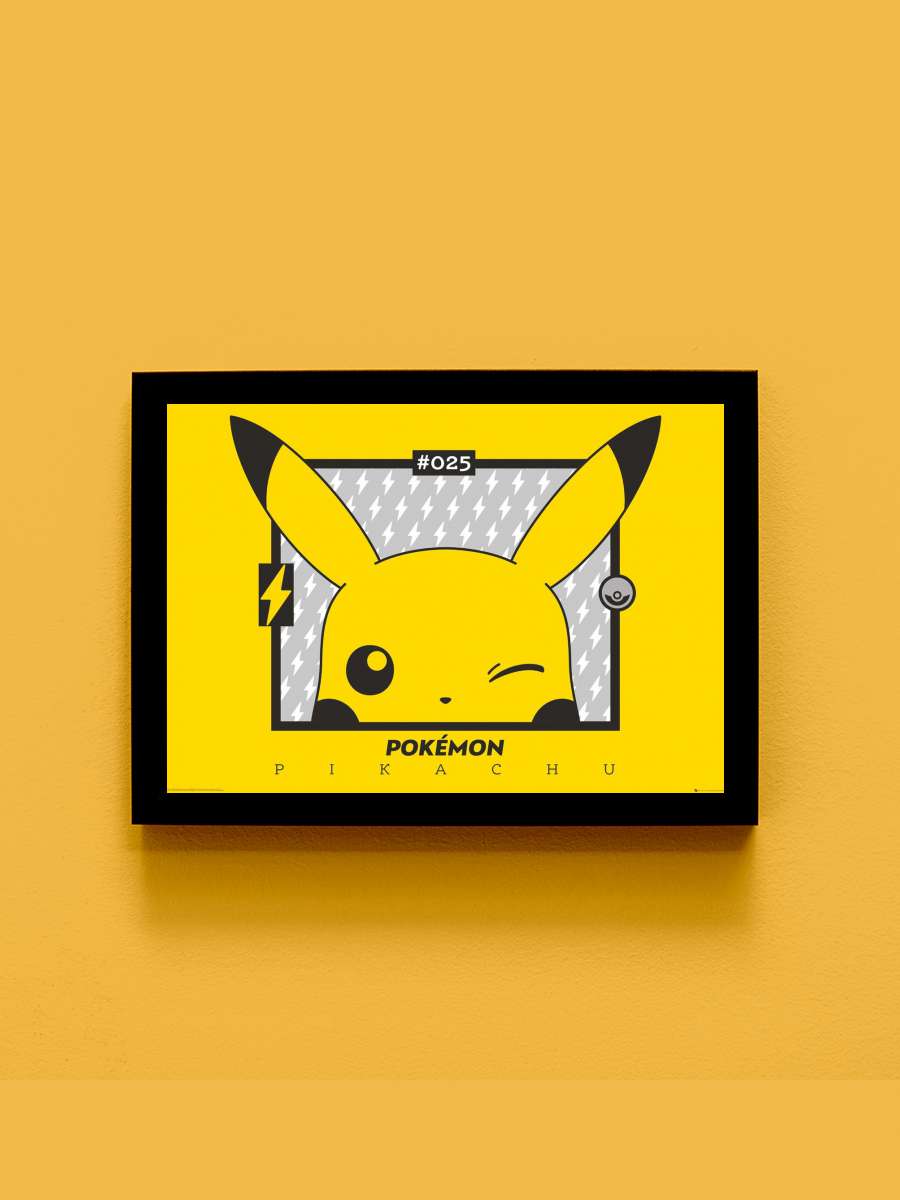 Pokemon - Pikachu wink Anime Poster Tablo Siyah Çerçeveli Yüksek Kalite Anime Duvar Tablo