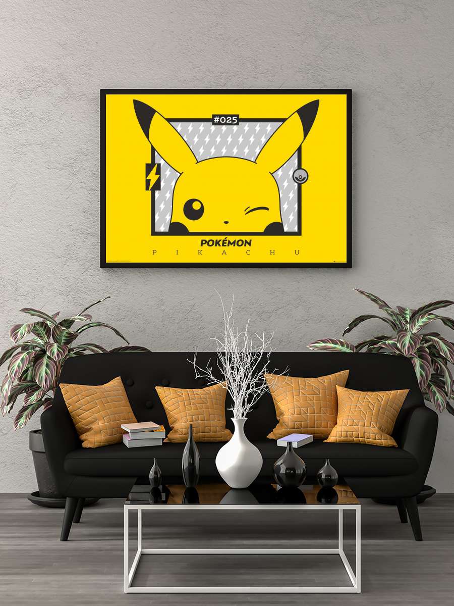 Pokemon - Pikachu wink Anime Poster Tablo Siyah Çerçeveli Yüksek Kalite Anime Duvar Tablo