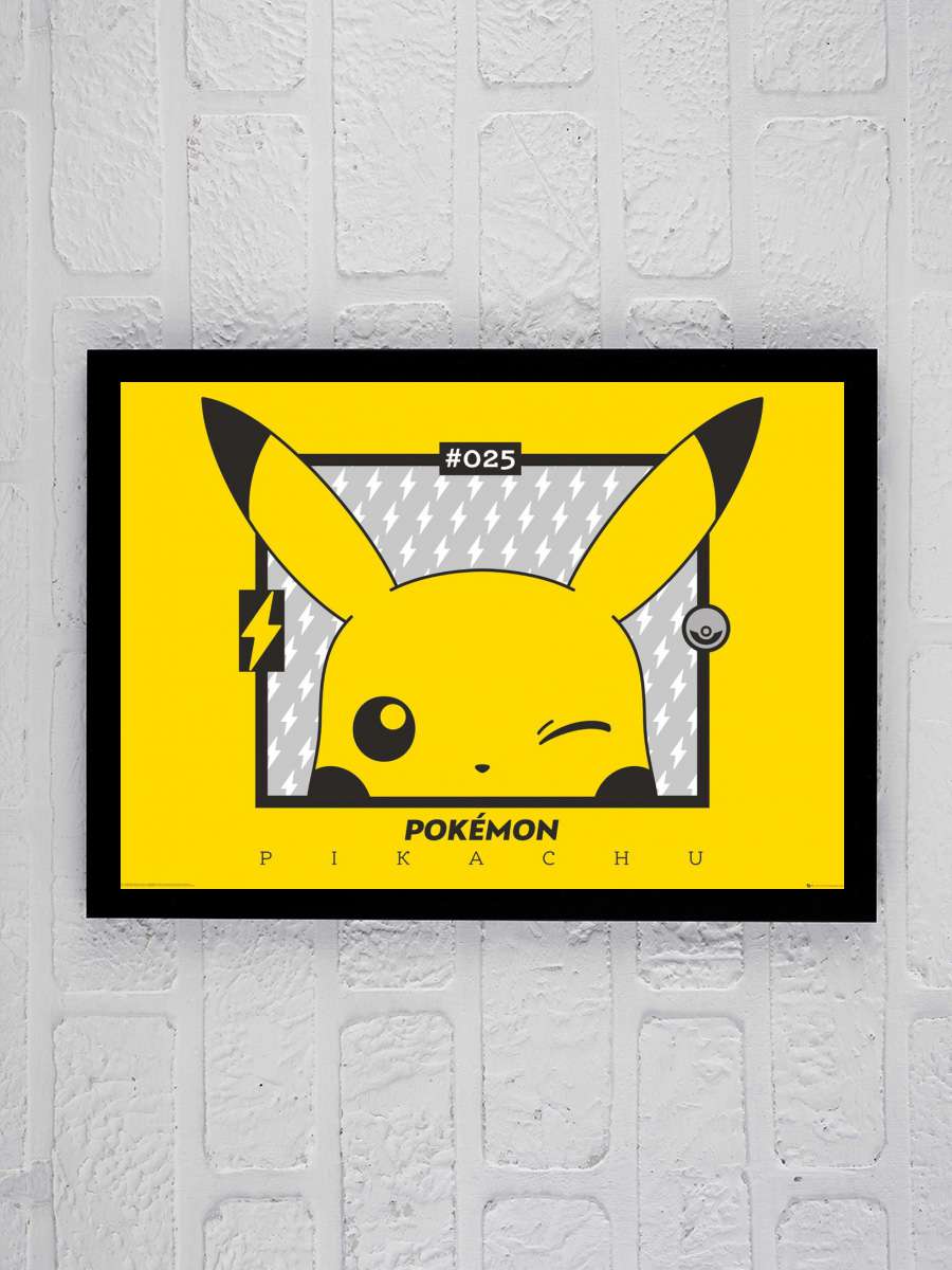 Pokemon - Pikachu wink Anime Poster Tablo Siyah Çerçeveli Yüksek Kalite Anime Duvar Tablo