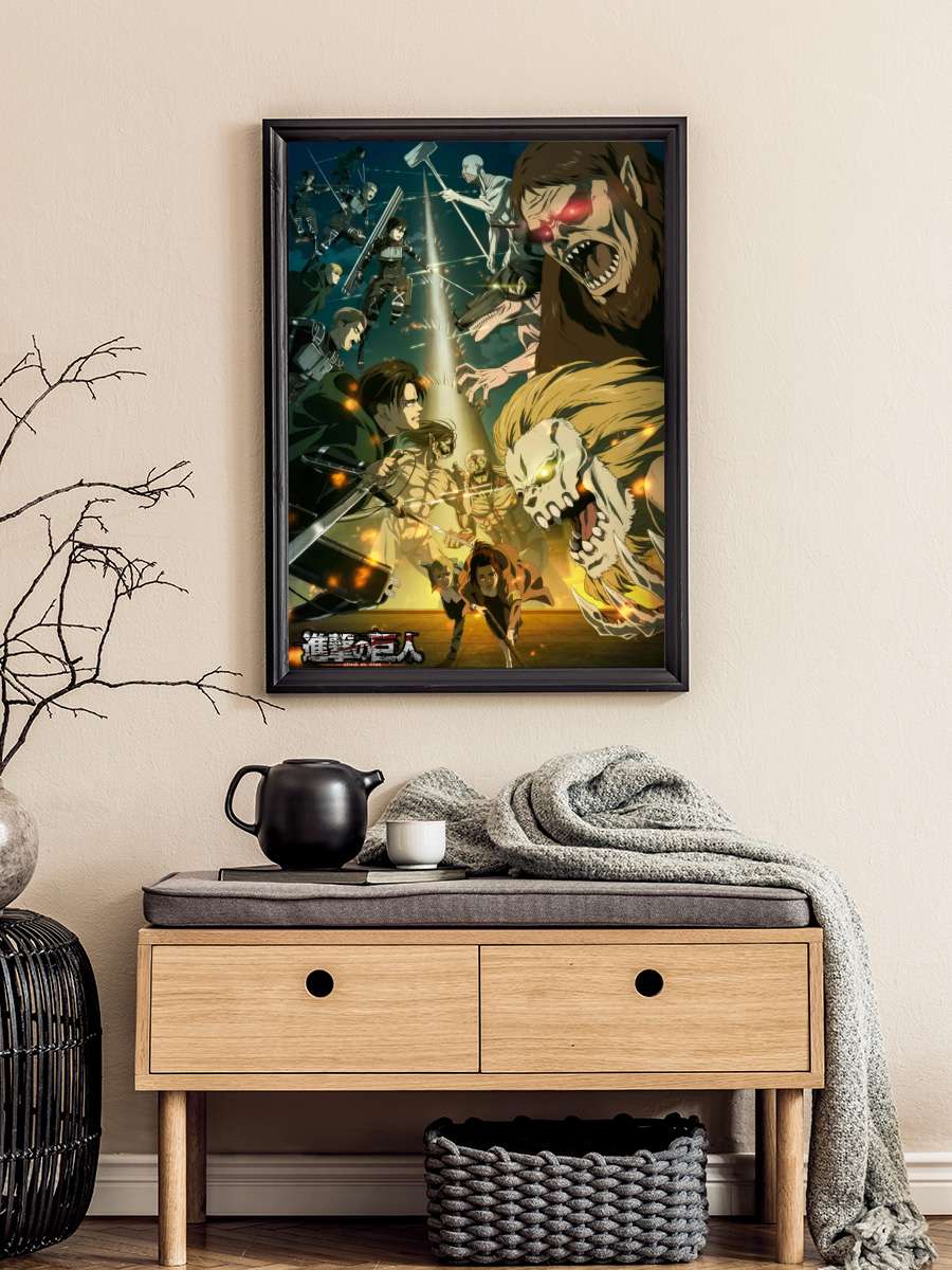 Attack on Titan - Paradis vs Marley Anime Poster Tablo Siyah Çerçeveli Yüksek Kalite Anime Duvar Tablo