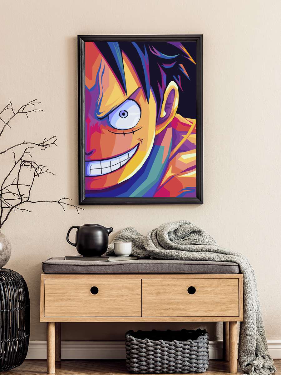 Luffy Pop art Anime Poster Tablo Siyah Çerçeveli Yüksek Kalite Anime Duvar Tablo