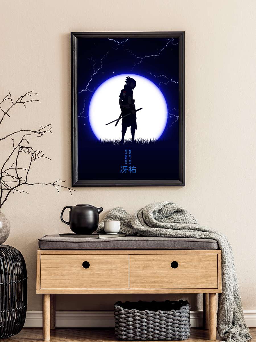 Sasuke Moon Anime Poster Tablo Siyah Çerçeveli Yüksek Kalite Anime Duvar Tablo