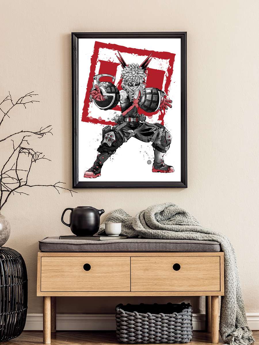 Bakugo sumi e Anime Poster Tablo Siyah Çerçeveli Yüksek Kalite Anime Duvar Tablo