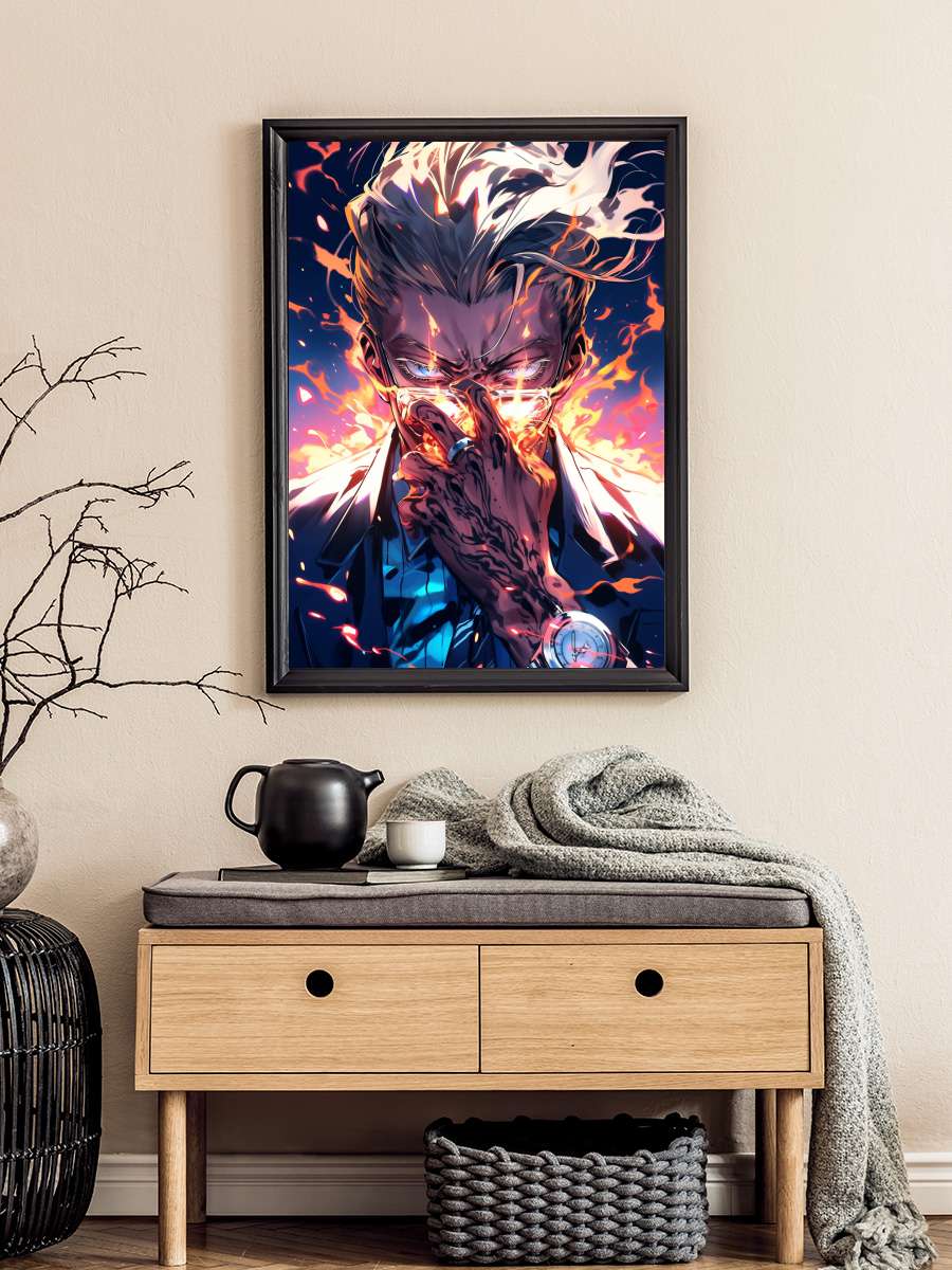 Fire Anime Poster Tablo Siyah Çerçeveli Yüksek Kalite Anime Duvar Tablo