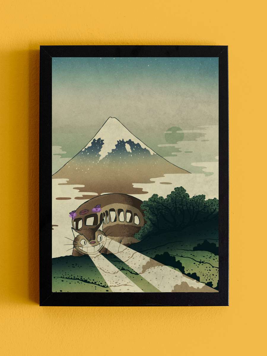 Catbus and mount fuji Anime Poster Tablo Siyah Çerçeveli Yüksek Kalite Anime Duvar Tablo