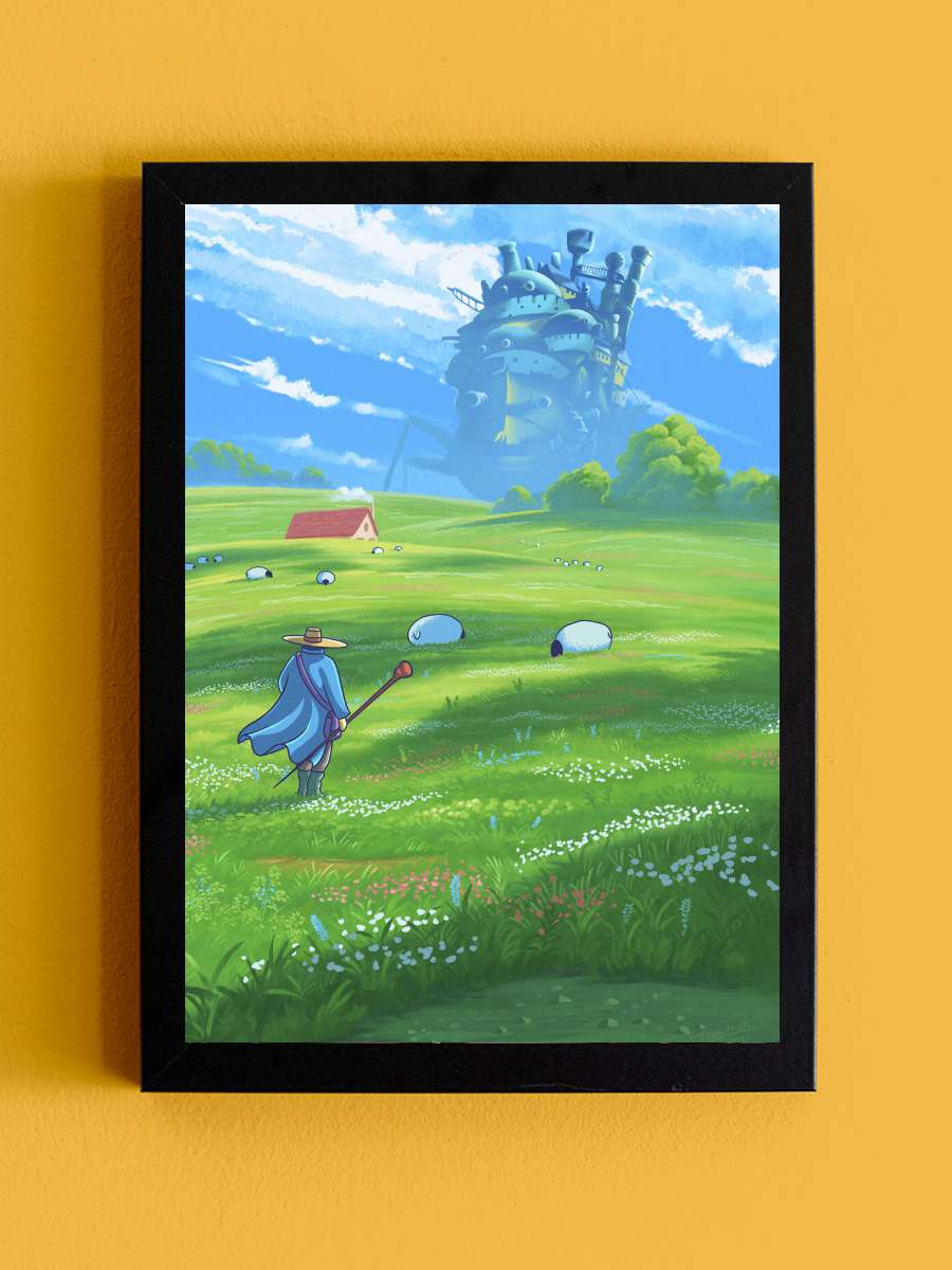 Green field and castle Anime Poster Tablo Siyah Çerçeveli Yüksek Kalite Anime Duvar Tablo