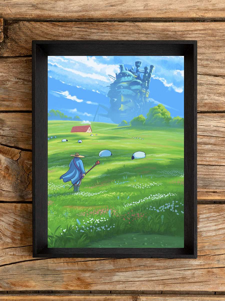 Green field and castle Anime Poster Tablo Siyah Çerçeveli Yüksek Kalite Anime Duvar Tablo