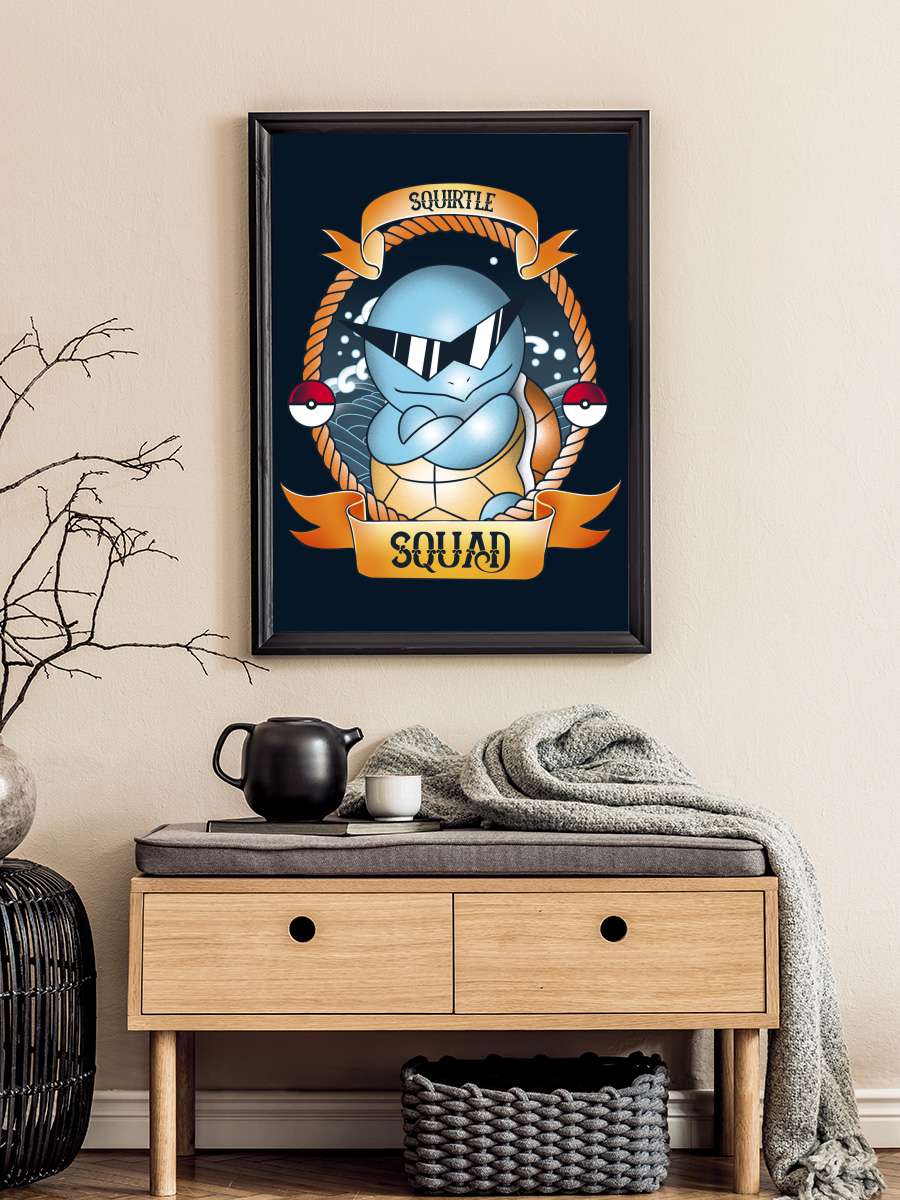 Squirtle Squad Anime Poster Tablo Siyah Çerçeveli Yüksek Kalite Anime Duvar Tablo