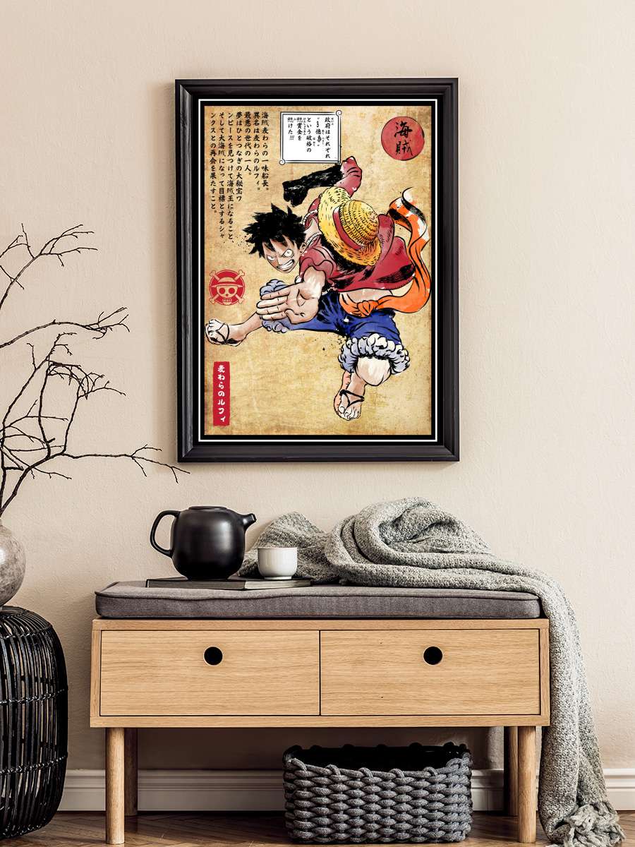 Straw hat captain woodblock Anime Poster Tablo Siyah Çerçeveli Yüksek Kalite Anime Duvar Tablo