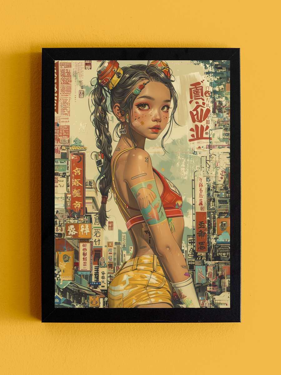 Japanese Retro Girl Anime Anime Poster Tablo Siyah Çerçeveli Yüksek Kalite Anime Duvar Tablo