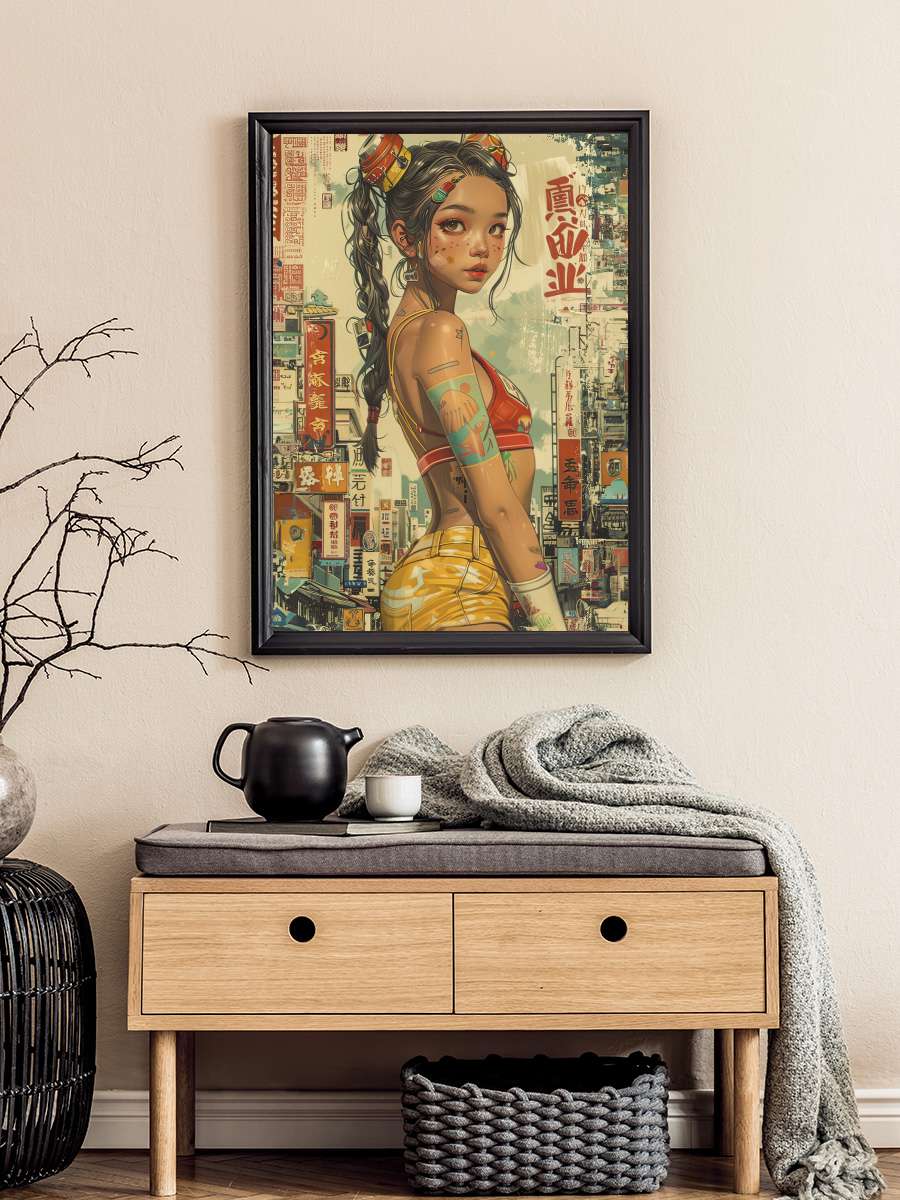 Japanese Retro Girl Anime Anime Poster Tablo Siyah Çerçeveli Yüksek Kalite Anime Duvar Tablo