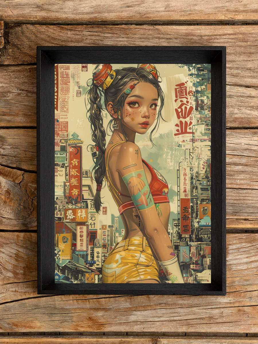 Japanese Retro Girl Anime Anime Poster Tablo Siyah Çerçeveli Yüksek Kalite Anime Duvar Tablo