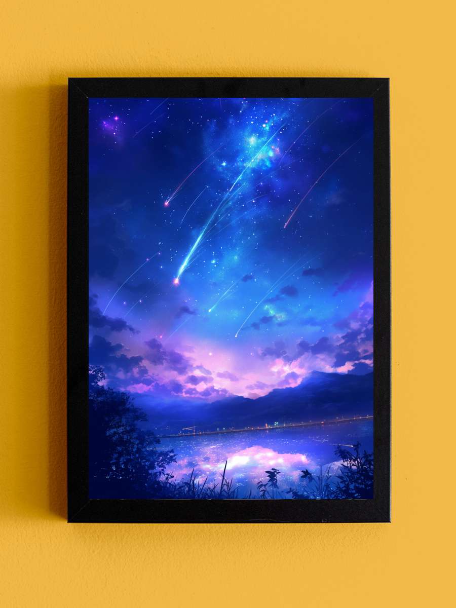 Comet Night Sky Anime Style Anime Poster Tablo Siyah Çerçeveli Yüksek Kalite Anime Duvar Tablo