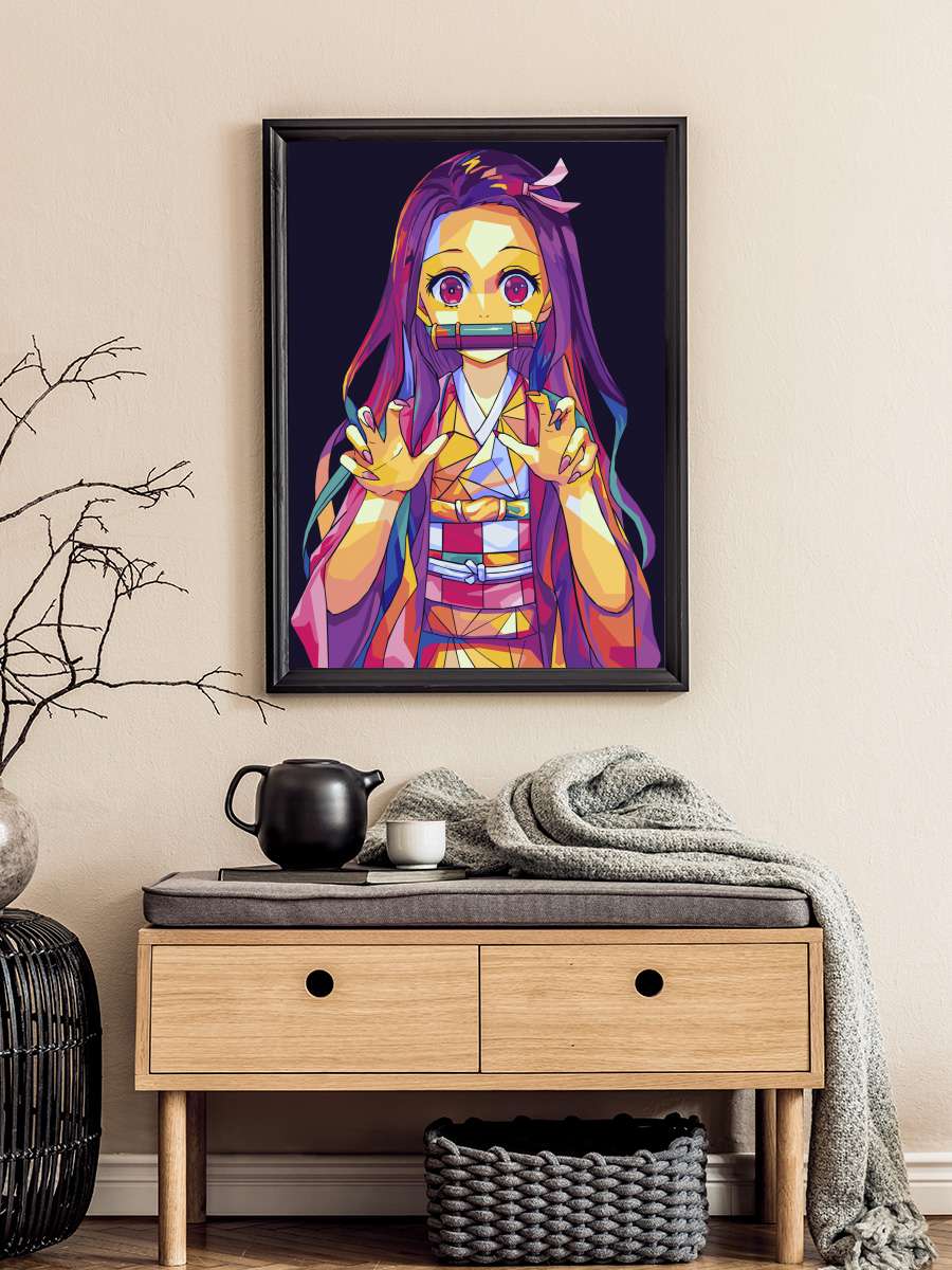 Nezuko pop art Anime Poster Tablo Siyah Çerçeveli Yüksek Kalite Anime Duvar Tablo