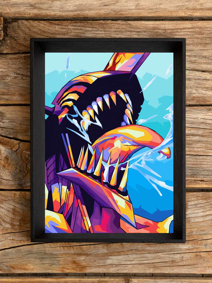 Chainsaw Man Wpap Pop Art Anime Poster Tablo Siyah Çerçeveli Yüksek Kalite Anime Duvar Tablo