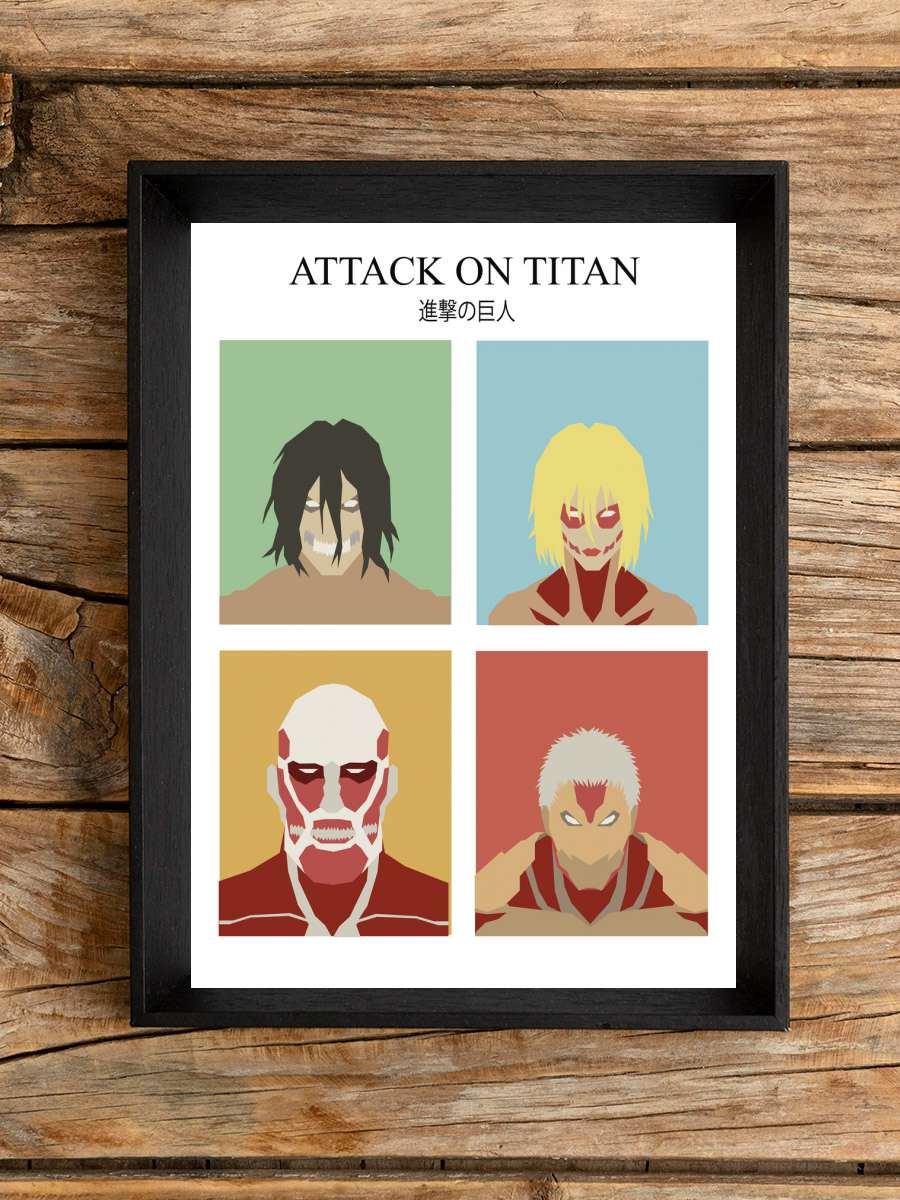 Shingeki Anime Poster Tablo Siyah Çerçeveli Yüksek Kalite Anime Duvar Tablo