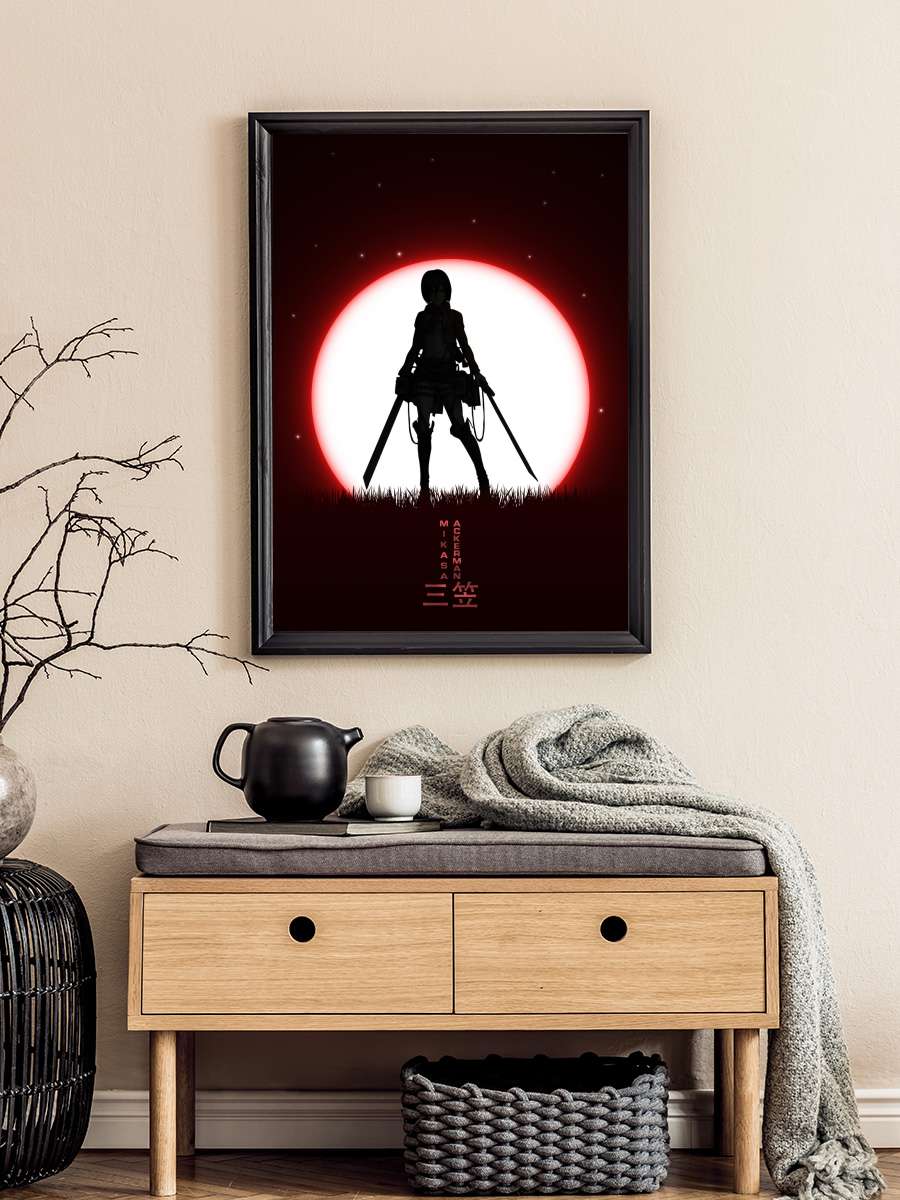 Mikasa Moon Anime Poster Tablo Siyah Çerçeveli Yüksek Kalite Anime Duvar Tablo