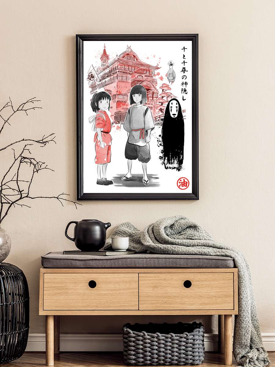 Spirited sumi e Anime Poster Tablo Siyah Çerçeveli Yüksek Kalite Anime Duvar Tablo