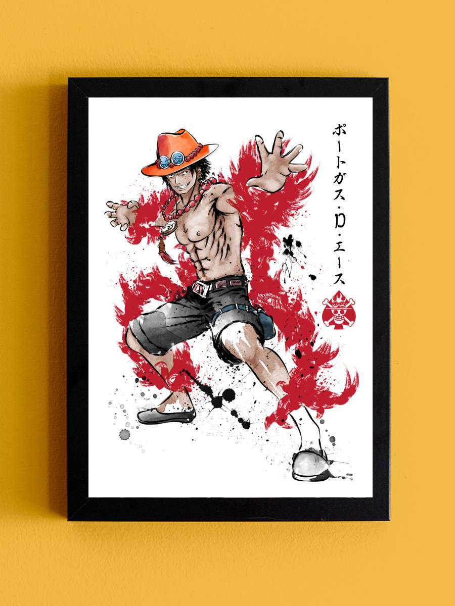 Fire fist Ace Anime Poster Tablo Siyah Çerçeveli Yüksek Kalite Anime Duvar Tablo