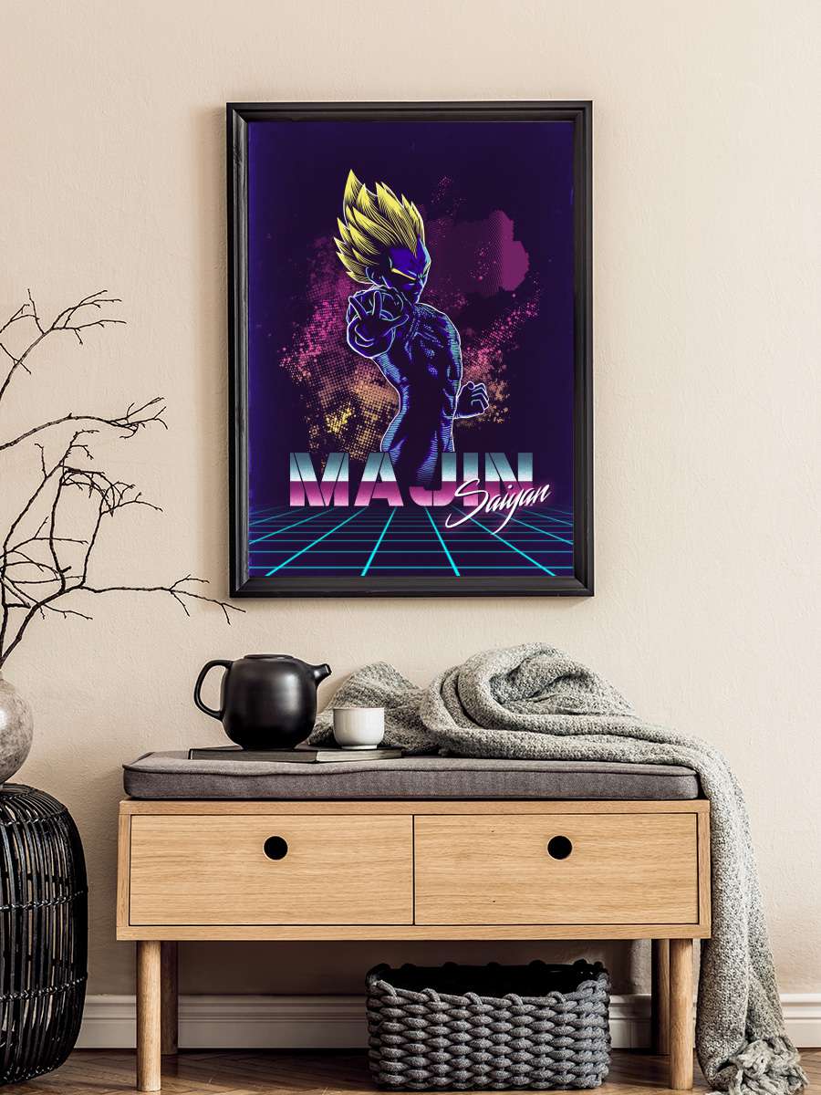 Retro majin Saiyan Anime Poster Tablo Siyah Çerçeveli Yüksek Kalite Anime Duvar Tablo