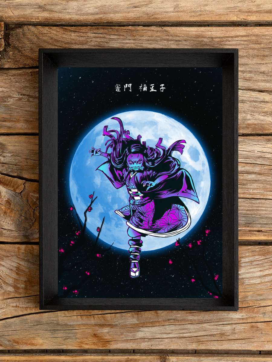 Girl under the moon Anime Poster Tablo Siyah Çerçeveli Yüksek Kalite Anime Duvar Tablo