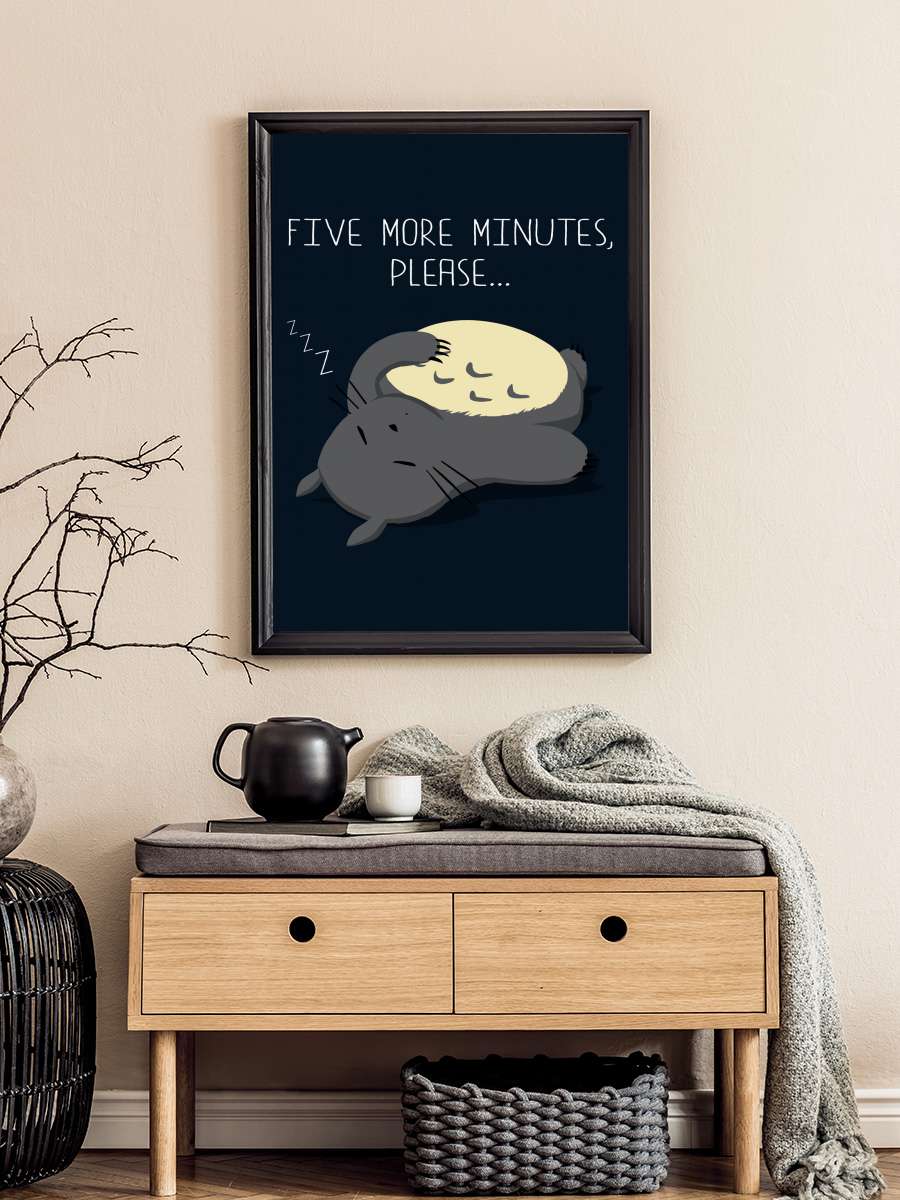 Sleeping Totoro Anime Poster Tablo Siyah Çerçeveli Yüksek Kalite Anime Duvar Tablo