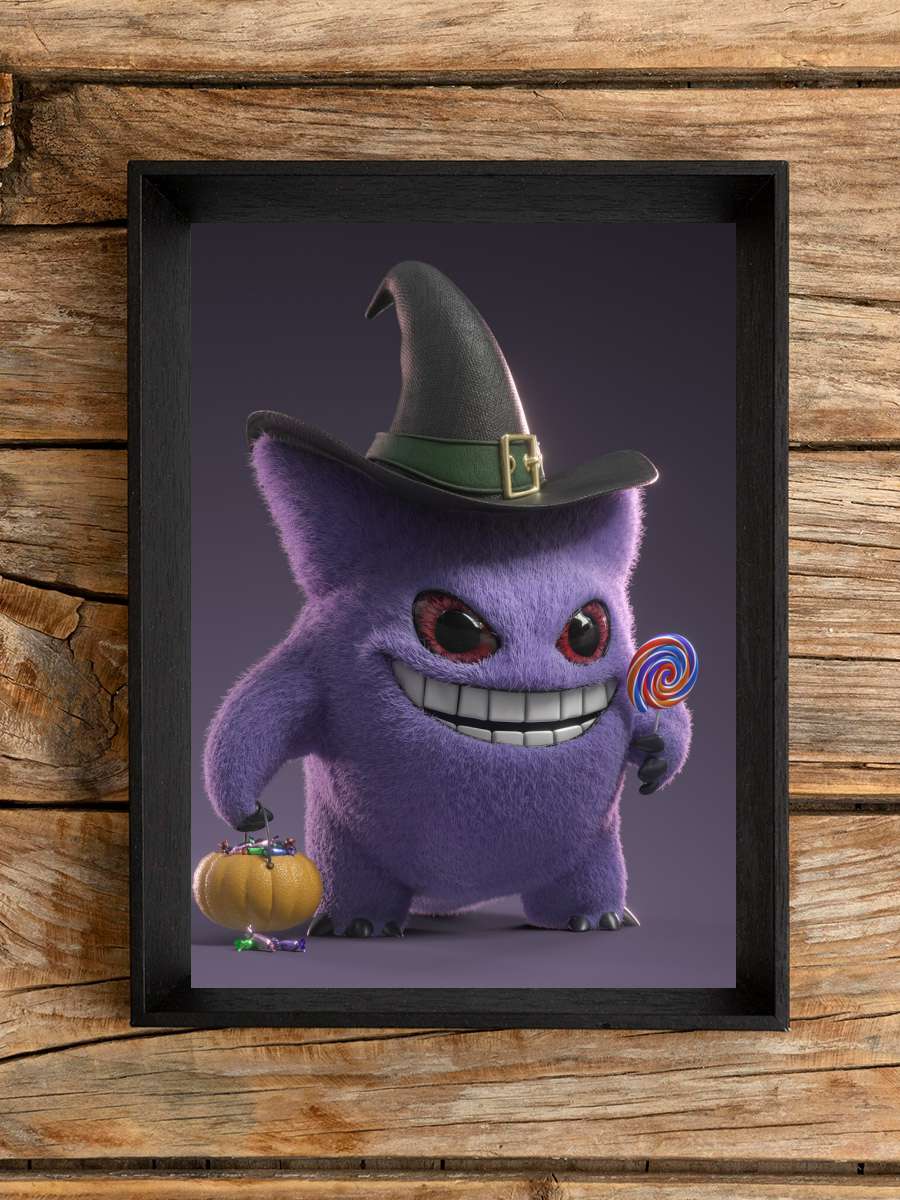 Gengar - Halloween special Anime Poster Tablo Siyah Çerçeveli Yüksek Kalite Anime Duvar Tablo