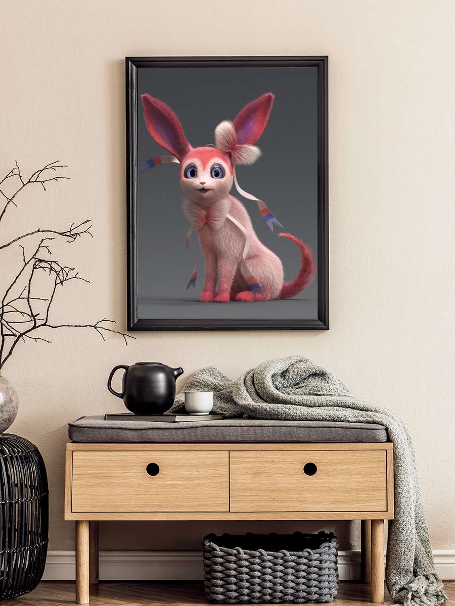 Elegant Sylveon Anime Poster Tablo Siyah Çerçeveli Yüksek Kalite Anime Duvar Tablo