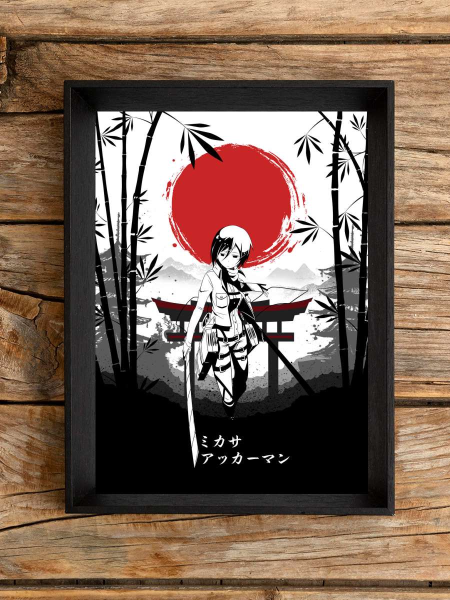 Mikasa Anime Poster Tablo Siyah Çerçeveli Yüksek Kalite Anime Duvar Tablo