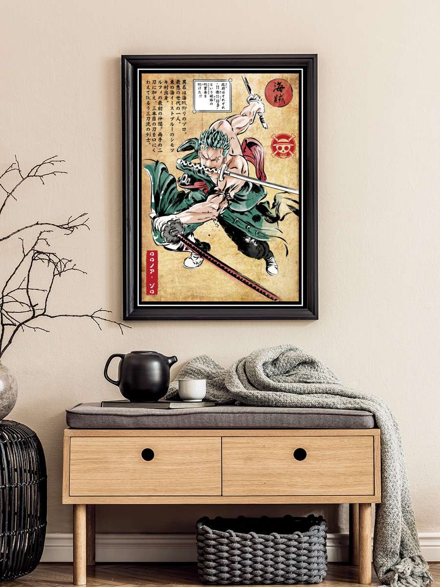 Pirate hunter woodblock Anime Poster Tablo Siyah Çerçeveli Yüksek Kalite Anime Duvar Tablo