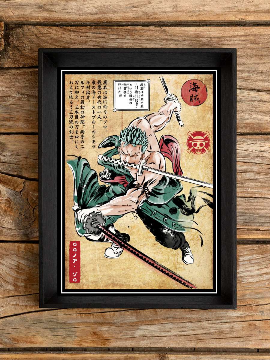 Pirate hunter woodblock Anime Poster Tablo Siyah Çerçeveli Yüksek Kalite Anime Duvar Tablo