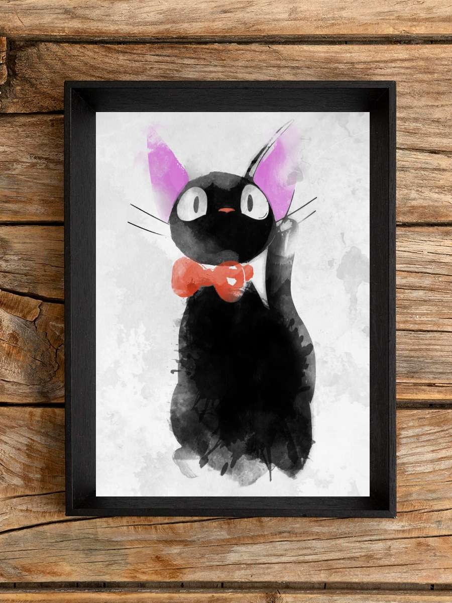 Watercolor Cat Anime Poster Tablo Siyah Çerçeveli Yüksek Kalite Anime Duvar Tablo