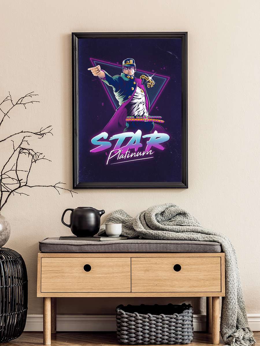 Star Platinum Anime Poster Tablo Siyah Çerçeveli Yüksek Kalite Anime Duvar Tablo