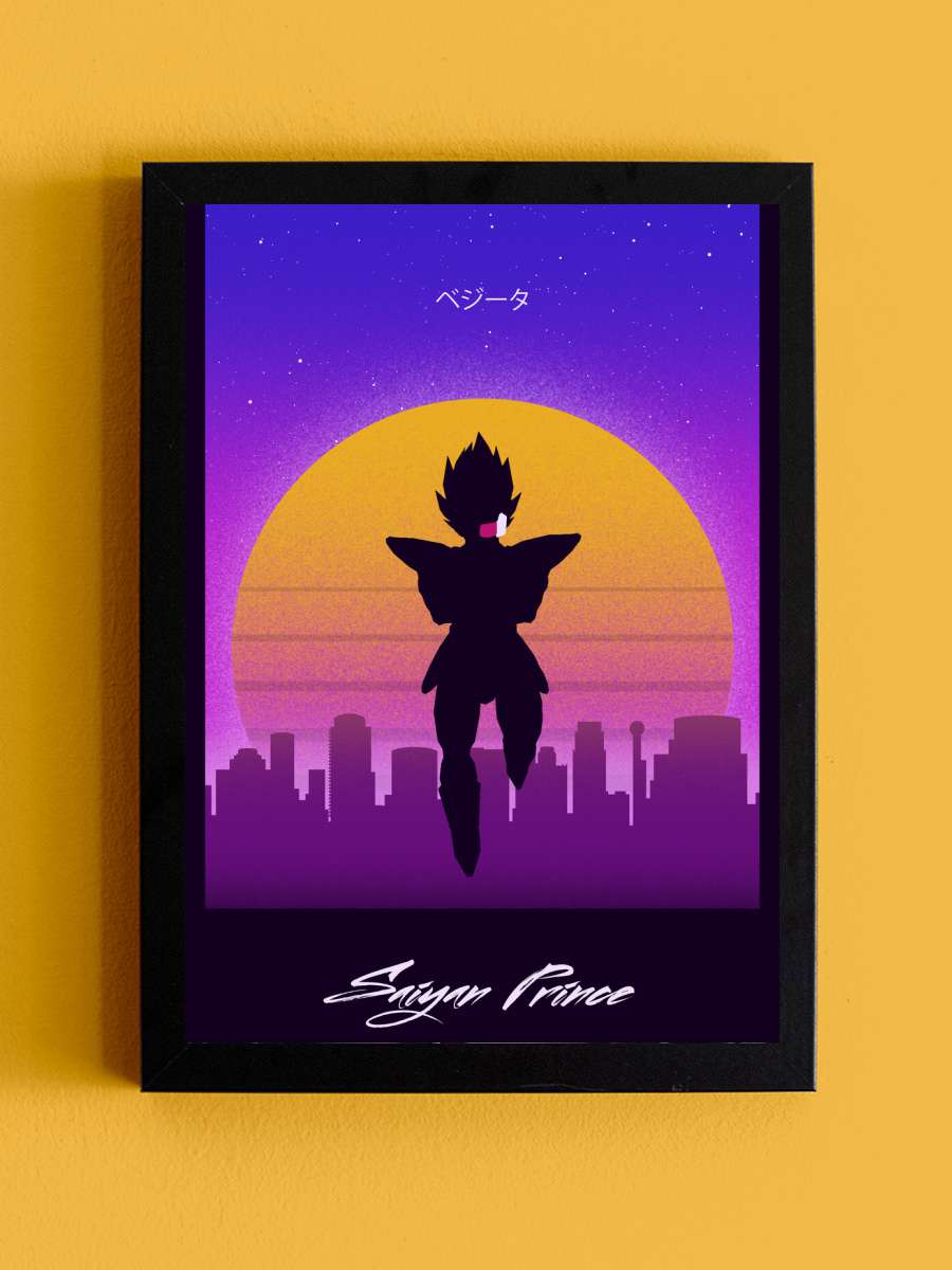 Retro Saiyan Prince Anime Poster Tablo Siyah Çerçeveli Yüksek Kalite Anime Duvar Tablo