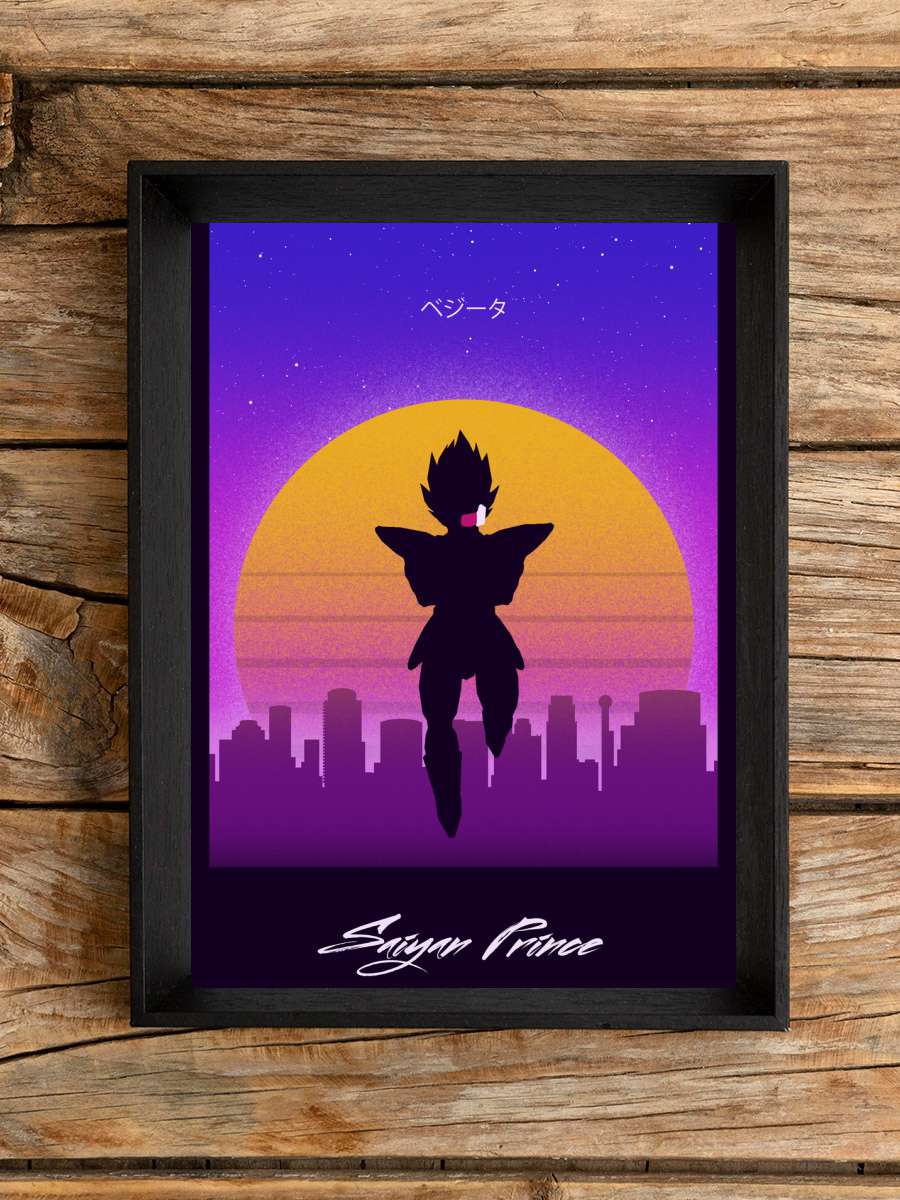 Retro Saiyan Prince Anime Poster Tablo Siyah Çerçeveli Yüksek Kalite Anime Duvar Tablo