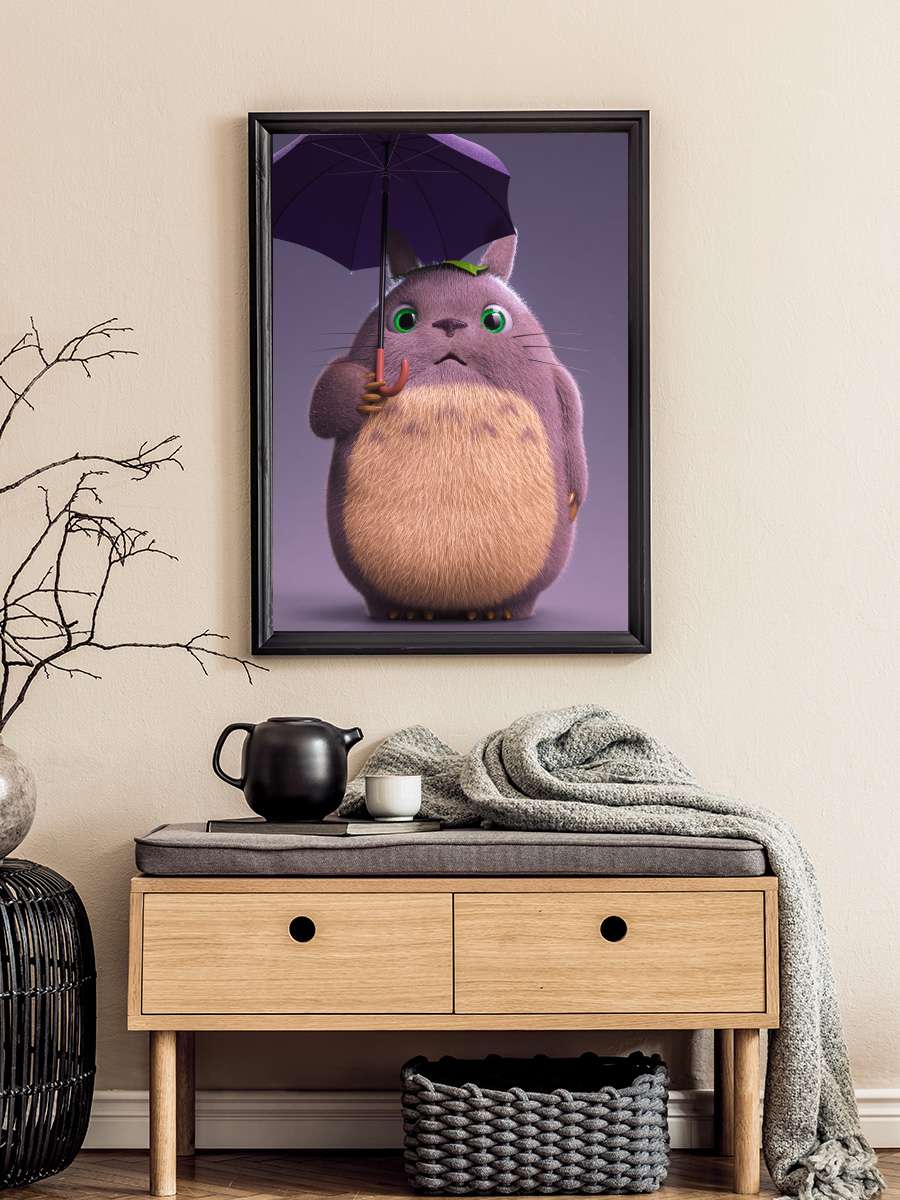 Totoro Anime Poster Tablo Siyah Çerçeveli Yüksek Kalite Anime Duvar Tablo