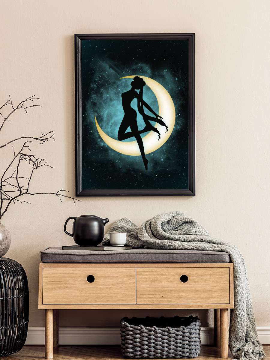 Silhouette under the moon Anime Poster Tablo Siyah Çerçeveli Yüksek Kalite Anime Duvar Tablo