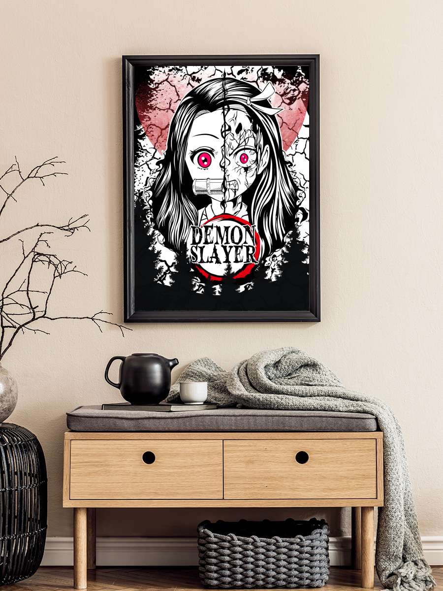 Nezuke demon slayer nezuko Anime Poster Tablo Siyah Çerçeveli Yüksek Kalite Anime Duvar Tablo