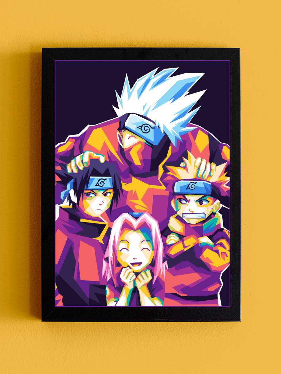 Kakashi, Naruto, Sasuke, Sakura… Sakura WPAP Anime Poster Tablo Siyah Çerçeveli Yüksek Kalite Anime Duvar Tablo