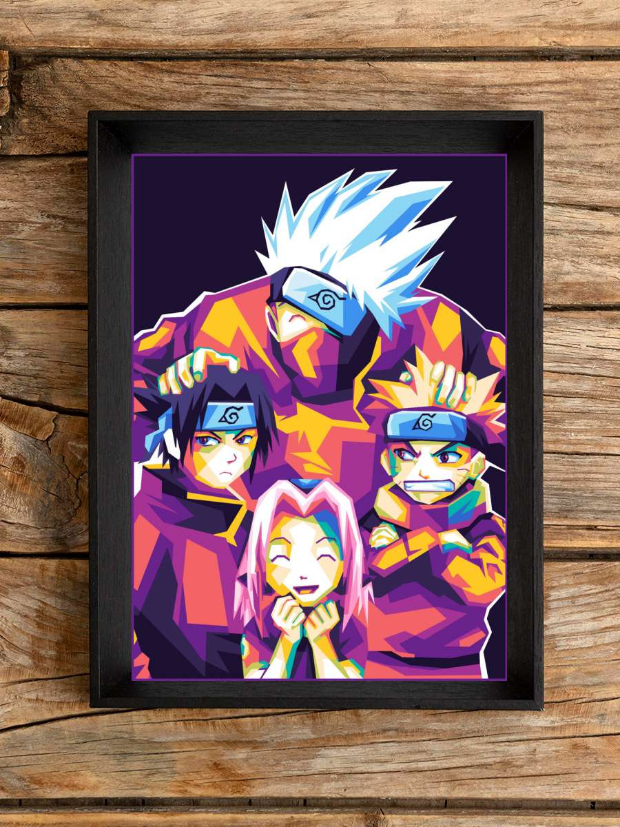 Kakashi, Naruto, Sasuke, Sakura… Sakura WPAP Anime Poster Tablo Siyah Çerçeveli Yüksek Kalite Anime Duvar Tablo