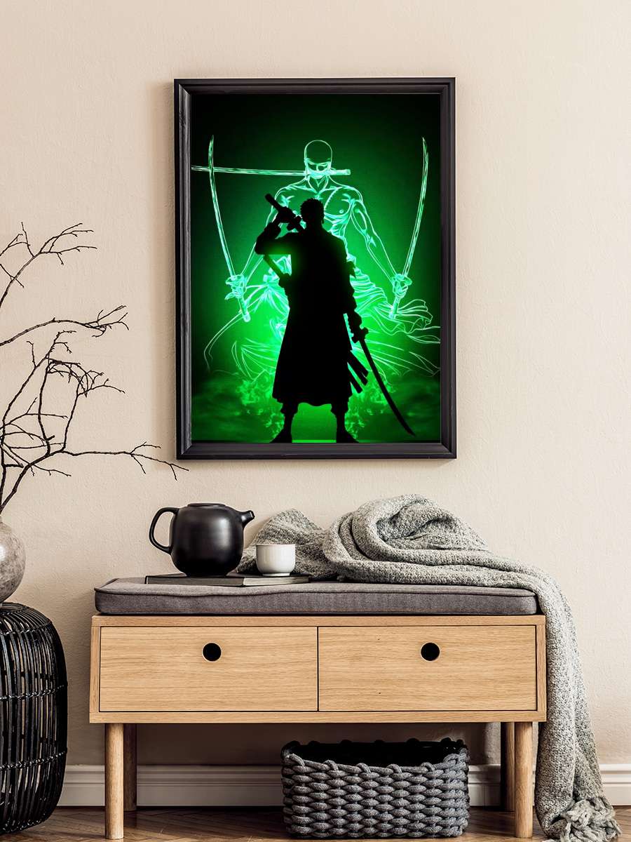 Green Swordsman Anime Poster Tablo Siyah Çerçeveli Yüksek Kalite Anime Duvar Tablo