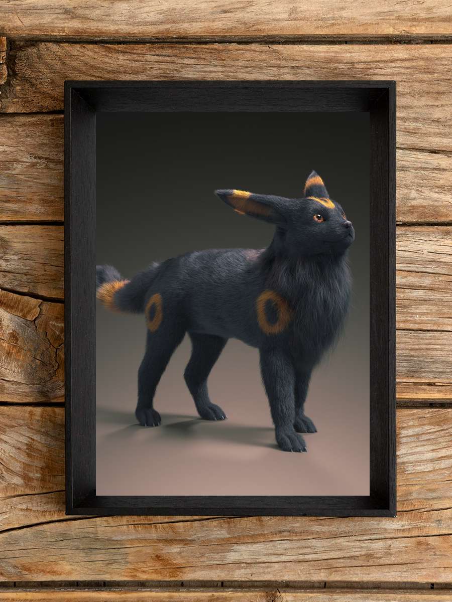 Realistic Umbreon Anime Poster Tablo Siyah Çerçeveli Yüksek Kalite Anime Duvar Tablo