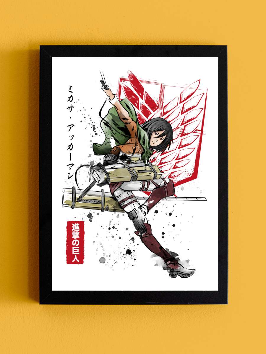 Soldier Mikasa Anime Poster Tablo Siyah Çerçeveli Yüksek Kalite Anime Duvar Tablo