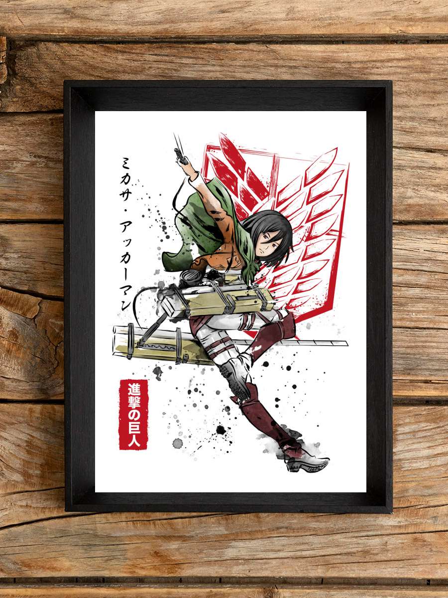 Soldier Mikasa Anime Poster Tablo Siyah Çerçeveli Yüksek Kalite Anime Duvar Tablo