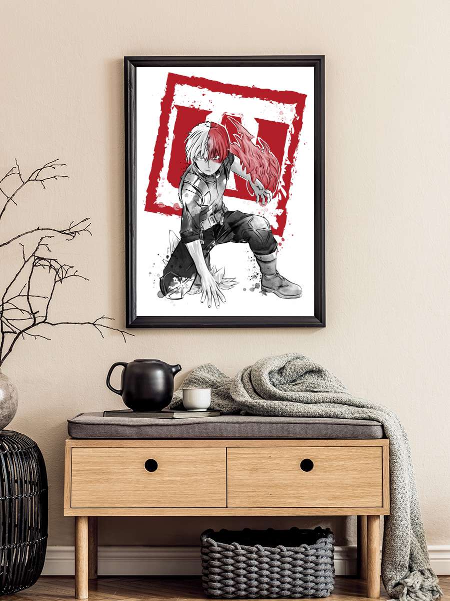 Todoroki sumi e Anime Poster Tablo Siyah Çerçeveli Yüksek Kalite Anime Duvar Tablo