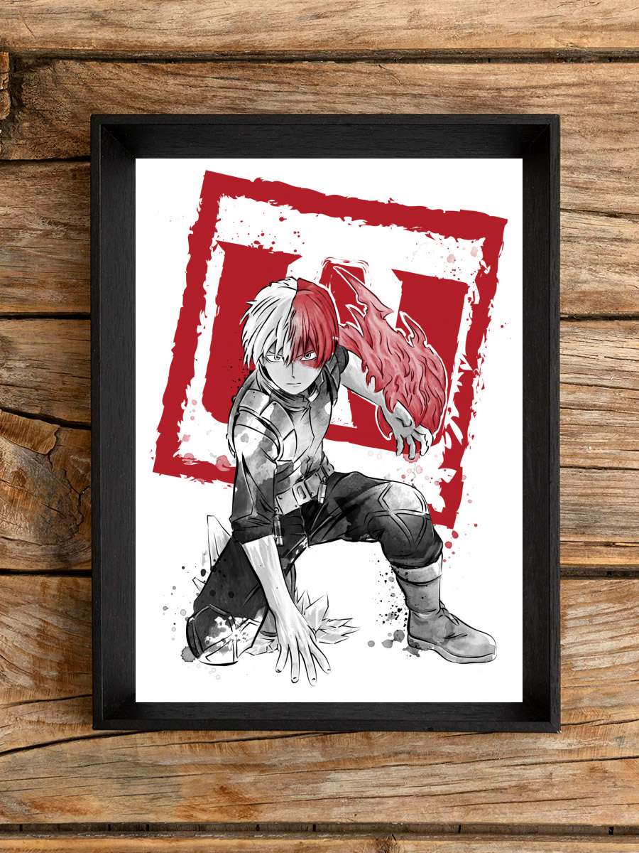 Todoroki sumi e Anime Poster Tablo Siyah Çerçeveli Yüksek Kalite Anime Duvar Tablo